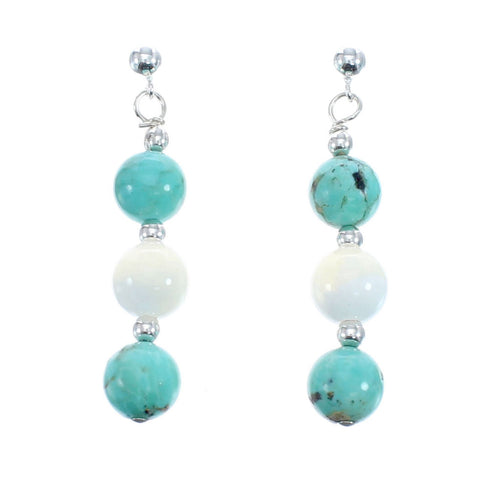 Native American Turquoise and Mother of Pearl Sterling Silver Bead Earrings JX127199